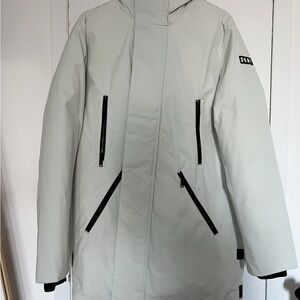 DKNY Performance Gray Jacket with Hood and Water-Resistant Fabric